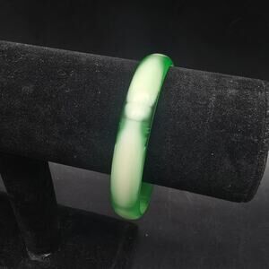 Green Lucite Bangle Bracelet Moon Glow Inclusion Vintage Plastic Jewelry